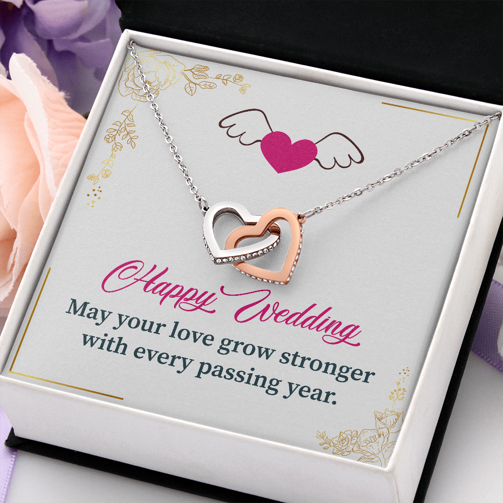 Interlocking Hearts Pendant Necklace - Happy Wedding