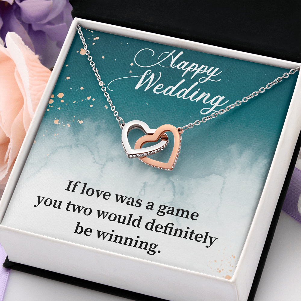 Interlocking Hearts Pendant Necklace - Happy Wedding